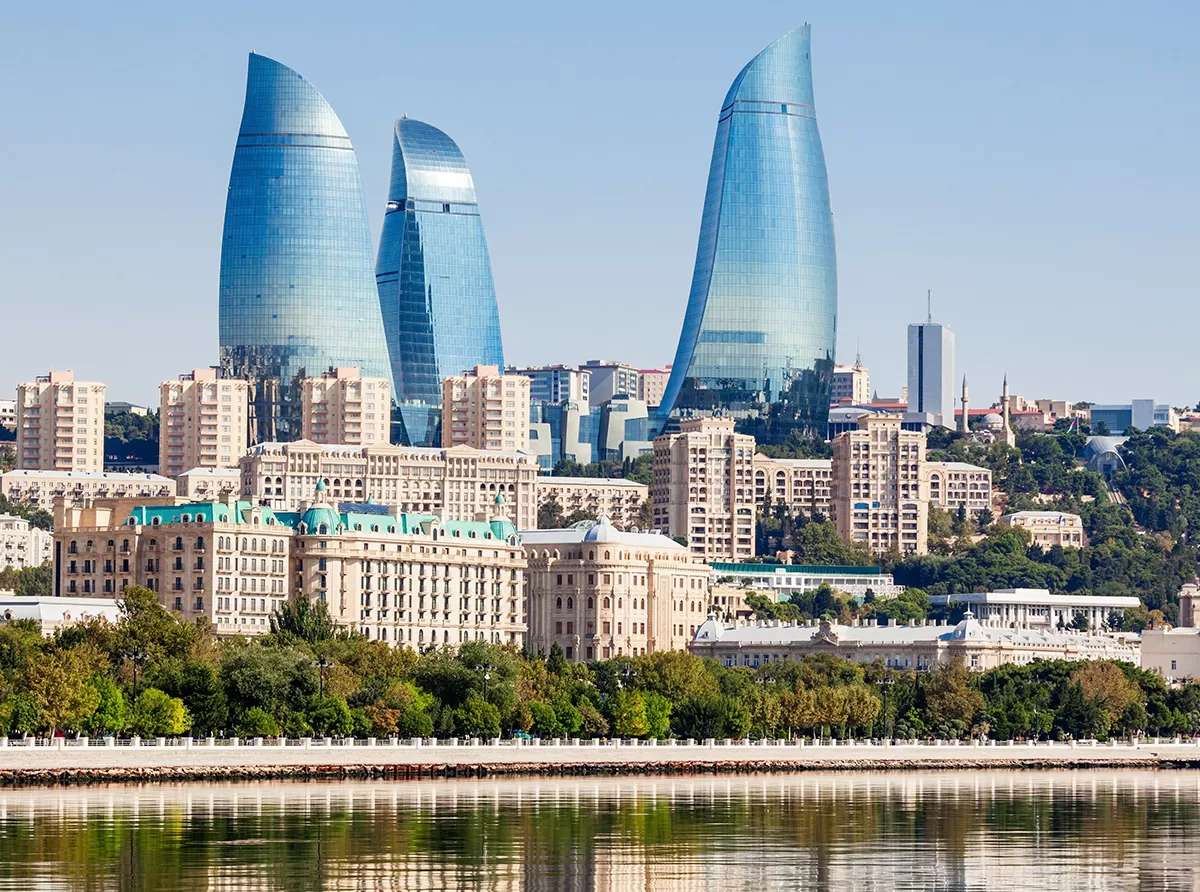 Study in Azerbaijan – Universities & International Programs Modern cityscape of Azerbaijan, featuring a blend of traditional and contemporary architecture.