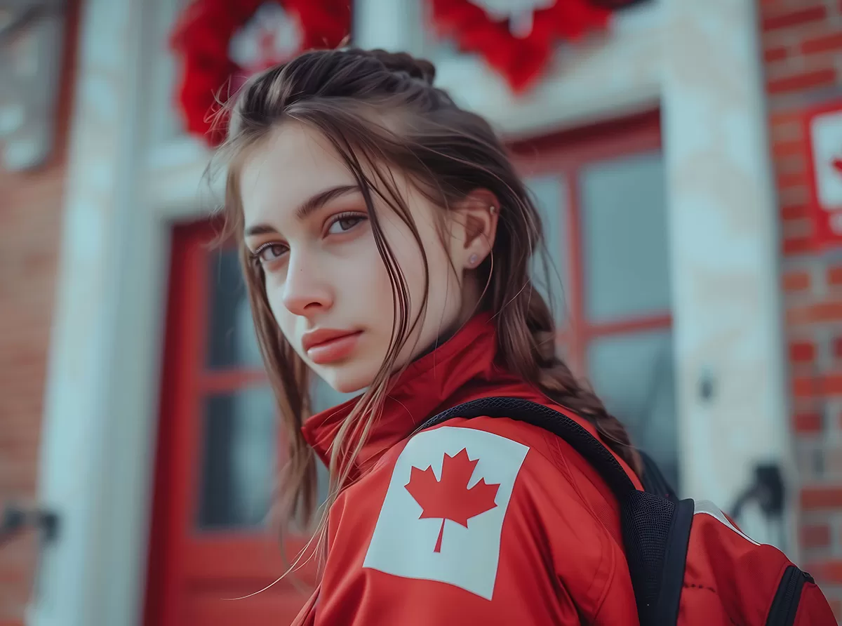 Study in Canada – Universities, Immigration & Scholarships A student proudly wearing a Canadian flag, symbolizing education and diversity.